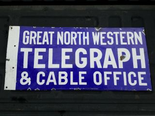 Great North Western Telegraph Cable Porcelain Flange Sign Baltimore Enamel