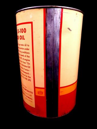 vintage SHELL X - 100 MOTOR OIL empty tin larger 5 quart oil can - 4