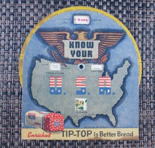 Trivia Fact Wheel " Know Your Usa " Tip - Top Bread Advertising States Vintage