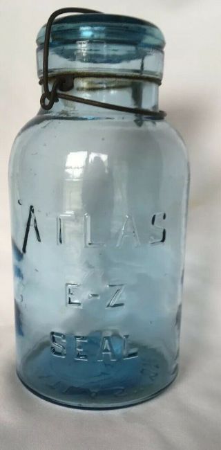 Bright Cornflower Blue Atlas E - Z Seal Fruit Jar Great Color Half Gallon Size