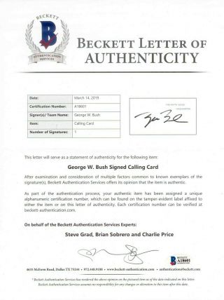 GEORGE W.  BUSH Signed White House Card Beckett LOA Calling Card Autograph 2