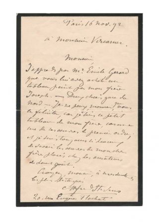 Alfred Stevens Belgium Artist Of Women Autograph Letter (1892) - Authentic