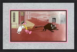 Large Pink Panther The Bull Hand Painted Animation Production Cel Custom Framed