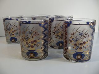 Six Culver Rocks Glasses Asian Floral Beverge Dof Barware 22k Gold Detail Set 6