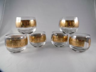 Culver Signed Set Of 6 Vintage Coronet 22k Gold Roly Poly Glass Tumbler