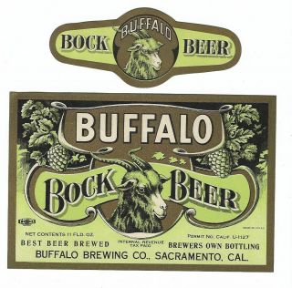 Buffalo Brewing Bock Beer Label With Neck Irtp U Sacramento Ca