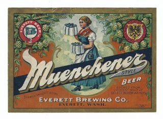Pre Prohibition Everett Brewing Muenchener Style Beer Label Everett Wa