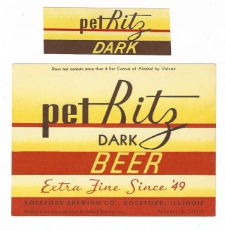 Rockford Brewing Pet Ritz Dark Beer Label With Neck Irtp U Il