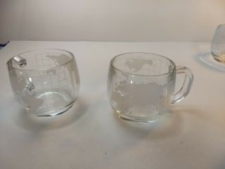 Vintage Nescafe Nestle World Globe Clear Glass Coffee Tea Mug Cup 6oz Set 4