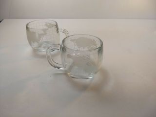 Vintage Nescafe Nestle World Globe Clear Glass Coffee Tea Mug Cup 6oz Set 5