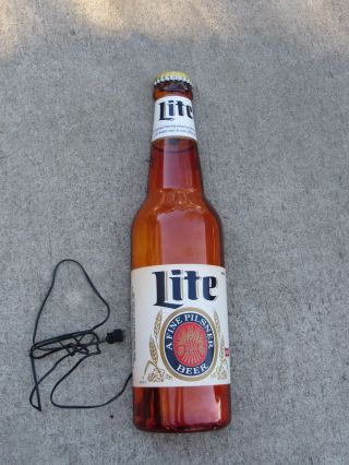 1992 Miller Lite Beer Bottle 3d Light Up Sign Game Room Mancave Bar Old Logo 30 "