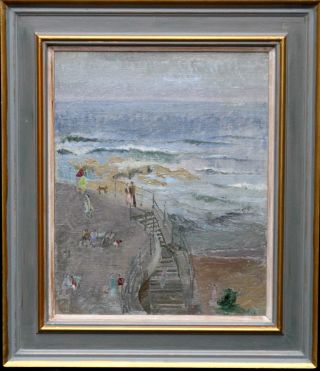 Caroline Hutchinson Newcastle Whitley Bay Oil Painting Sea Shore Holiday 1950