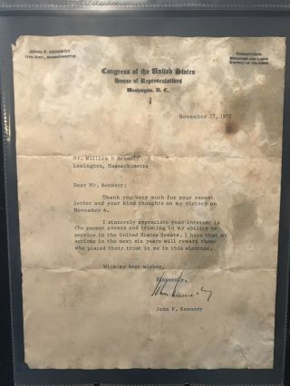 Authentic John F Kennedy Signed Letter 1952 2