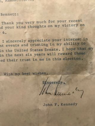 Authentic John F Kennedy Signed Letter 1952 4