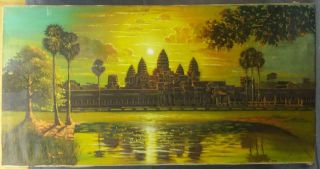 Oil Painting Religious Landscape Cambodia Angkor Wat Hindu Temple Of Vishnu Art