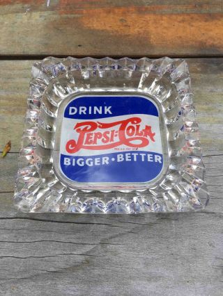 Old Pepsi - Cola Double Dot Fancy Cut Glass Style Advertising Soda Ashtray