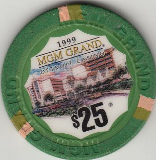 Mgm Grand - Detroit,  Mi $25 House 1st Issue 1999 Casino Chip