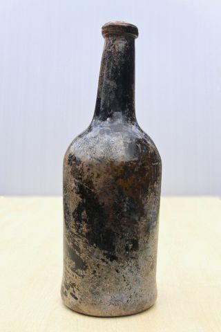 Antique 1770s Freeblown Sagged Base Black Glass Cyl Wine Bottle - Patina