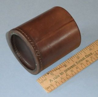 Stitched Leather Dice Cup/box 3 1/8 " Tall X 2 7/8 " Dia.  & 12 Lettered Dice