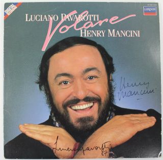 Luciano Pavarotti,  Henry Mancini Signed Autographed Album Vinyl Record " Voalre "