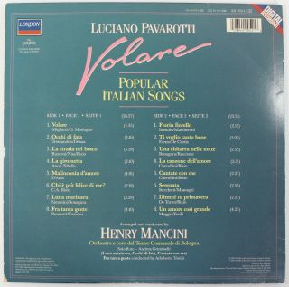 Luciano Pavarotti,  Henry Mancini Signed Autographed Album Vinyl Record 