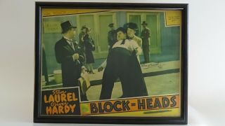Stan Laurel Autographed Blockheads Lobby Card Laurel Hardy & Jimmy Finlayson
