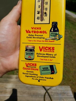 VICKS Metal Advertising Thermometer COUGH DROPS VAPO RUB Gas & Oil Sign Medicine 4