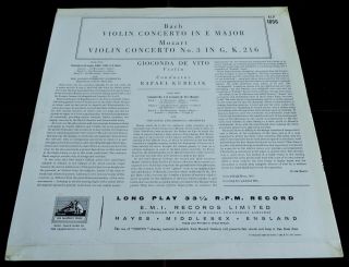 Bach / Mozart: Violin Concertos - Gioconda De Vito HMV ALP 1856 ED1 LP 4