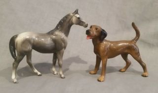 Hagen Renaker Mini Appaloosa Swaps Horse And Brown Happy Hound Dog - Only 60 Made
