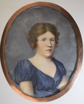 C1820 Miniature Portrait Of Lady In Blue W/hand Written Poem On Back
