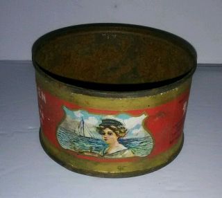 Antique Sailor Queen Brand Salmon Tin Can Paper Label Medium Red Gibson Girl Vtg