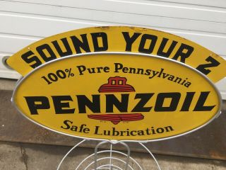 1960 Pennzoil Oil Display Rack Sound Your Z (Not Porcelain) Sign,  NOS 3