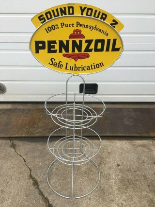 1960 Pennzoil Oil Display Rack Sound Your Z (Not Porcelain) Sign,  NOS 6