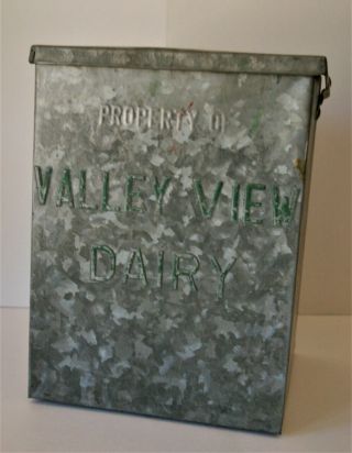 Small Vintage Valley View Farms Porch Milk Box,  Galvanized,  Insulated