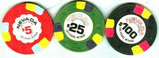 Nevada Hotel Casino (las Vegas) (3) Chips $5 - $25 - $100) (avg - Su)