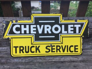 Old Chevrolet Truck Service Double Sided Porcelain Sign