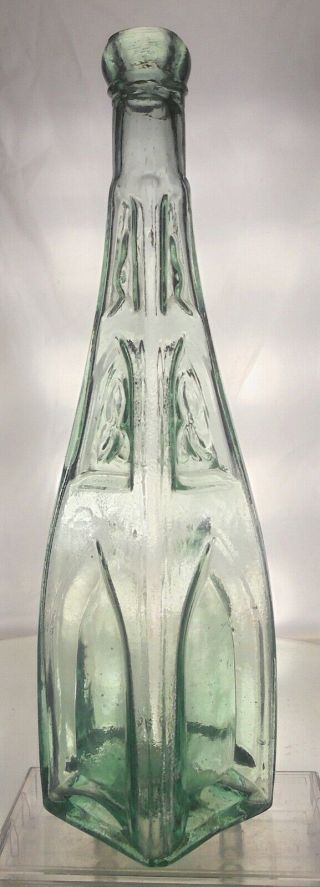 Cathedral Antique Sauce / Condiment Bottle.  Open Pontil & Applied Lip.  10.  25 "