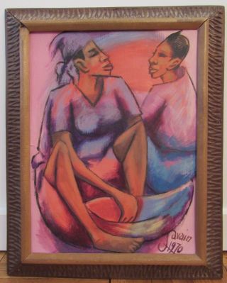 Signed 1970 Petion Savain (1906 - 1973) Oil Painting Framed 16x20 Haitian Artist
