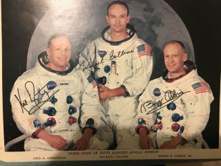 Neil Armstrong Buzz Aldrin Michael Collins Autographed Apollo 11 Nasa Photograph