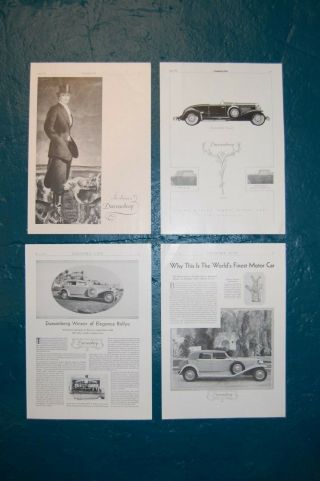 4 Vintage 1930 1931 1934 Duesenberg Ad Advertisement Car Literature