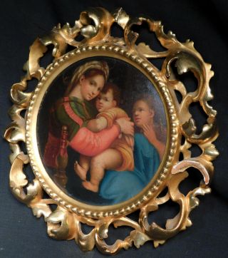 Antique Grand Tour Old Master Painting Gold Leaf Picture Frame Raphael Madonna