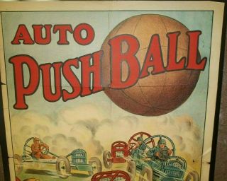 AUTO PUSHBALL POSTER MOTOR DROME WALL OF DEATH AUTO THRILL SHOW 1920S LITHO 3