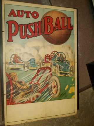AUTO PUSHBALL POSTER MOTOR DROME WALL OF DEATH AUTO THRILL SHOW 1920S LITHO 8