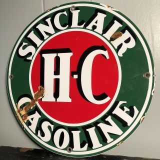 Sinclair H - C Gasoline Porcelain Pump Plate Sign Service Station