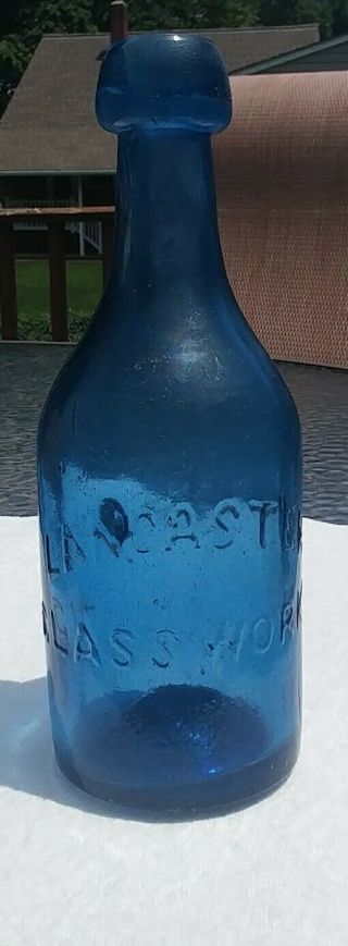 Lancaster Glass Pontil Light Blue Soda,  Mineral Water Or Beer Bottle