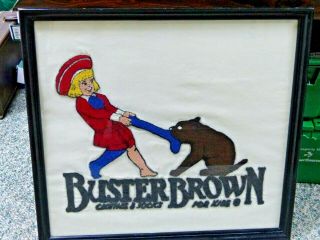 Vintage Buster Brown Boy 24x26 Framed Tufted Store Display Unit