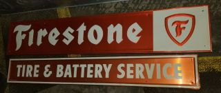 2 X Large 1953 Firestone Tire & Battery Services Embossed Metal Signs