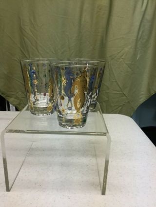 3 Vintage Small Glasses With Jesters And Jewels 1950 