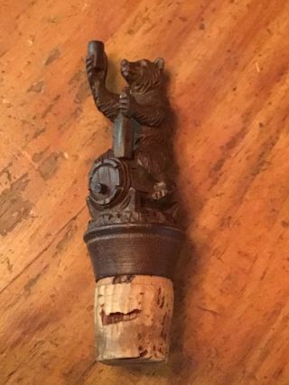 Antique Vintage Hand Carved Black Forest Bear Bottle Stopper Cork C.  1870 - 1900