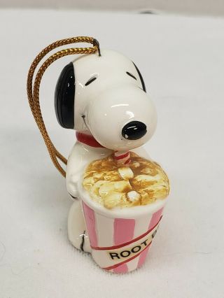 Rare Vintage Peanuts Snoopy Ceramic Christmas Ornament Drinking Root Beer